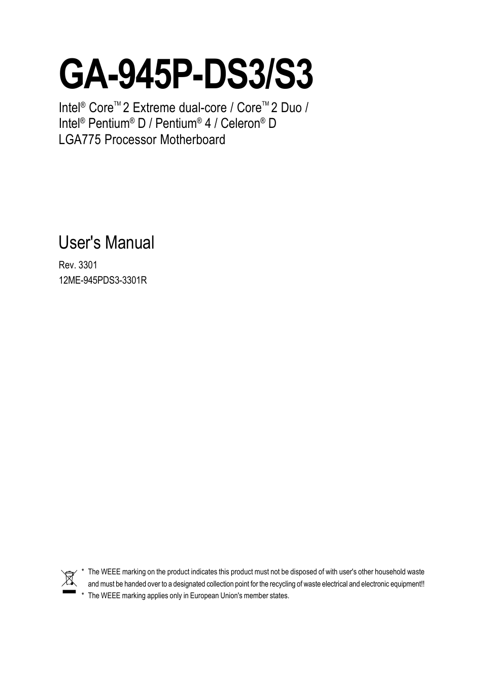 Intel GA-945P-DS3/S3 User Manual | 72 pages