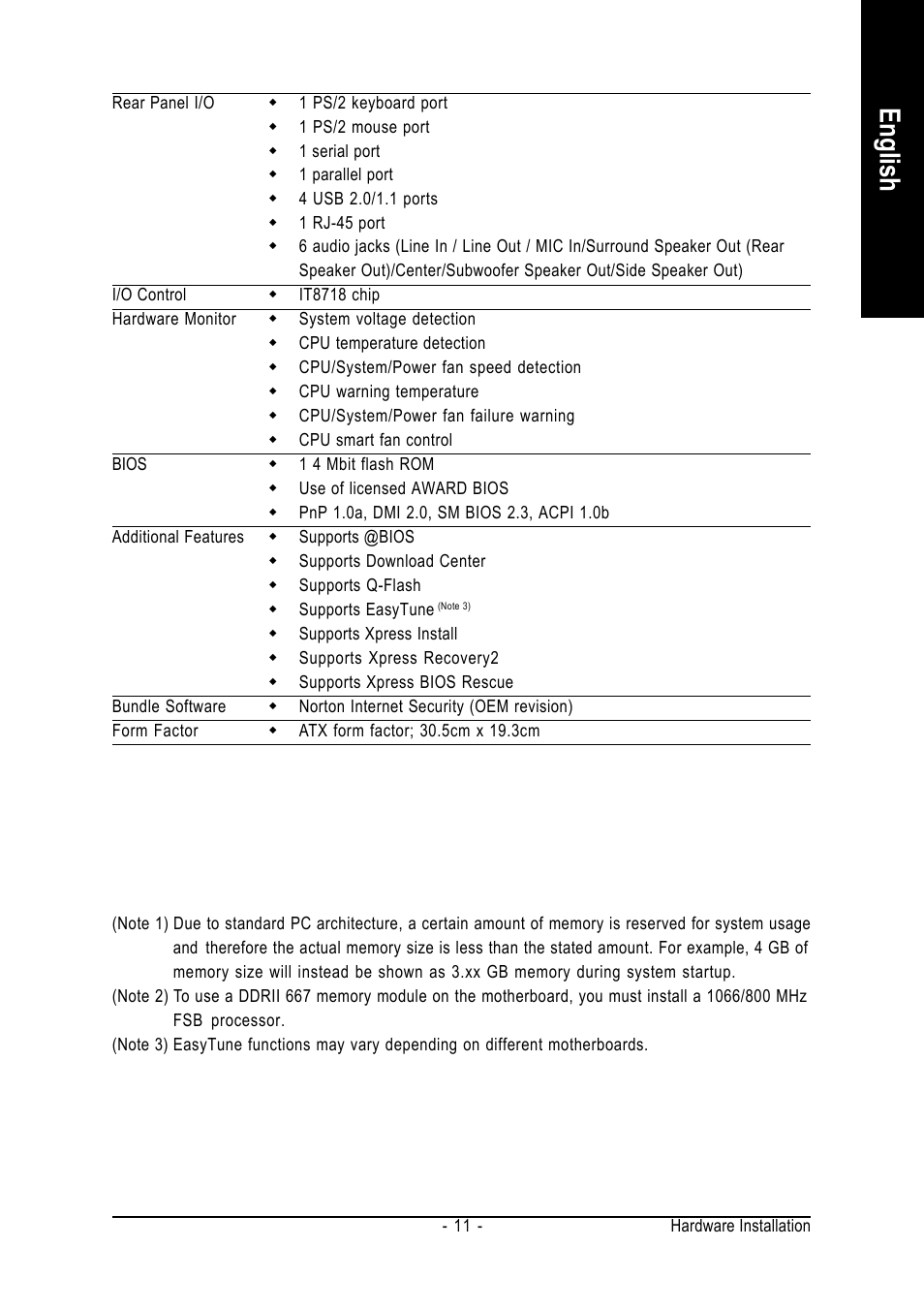English | Intel GA-945P-DS3/S3 User Manual | Page 11 / 72