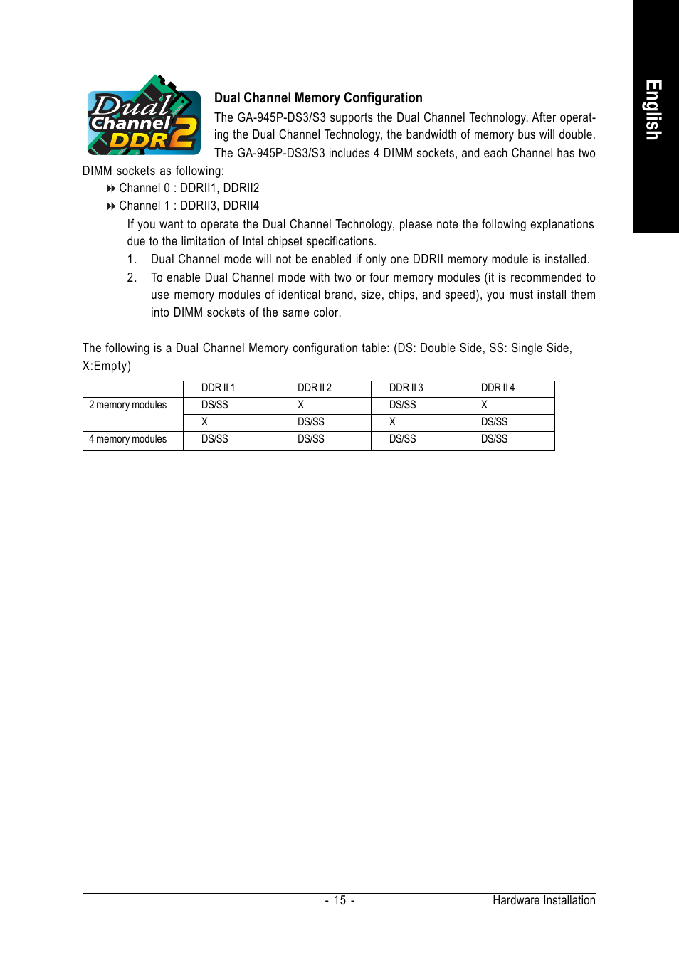 English | Intel GA-945P-DS3/S3 User Manual | Page 15 / 72