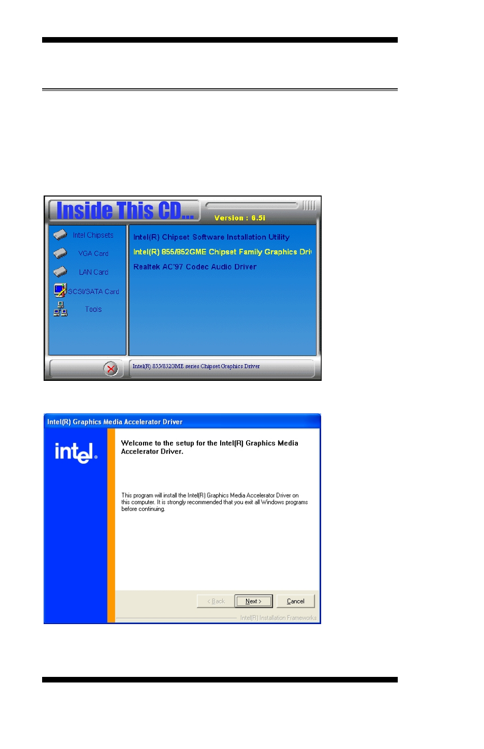 Vga drivers installation | Intel MB875 User Manual | Page 50 / 66