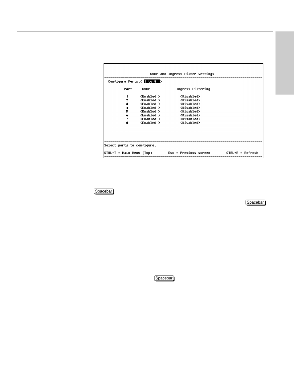 Gvrp and ingress filter settings, Description | Intel NetStructure 470 User Manual | Page 103 / 155