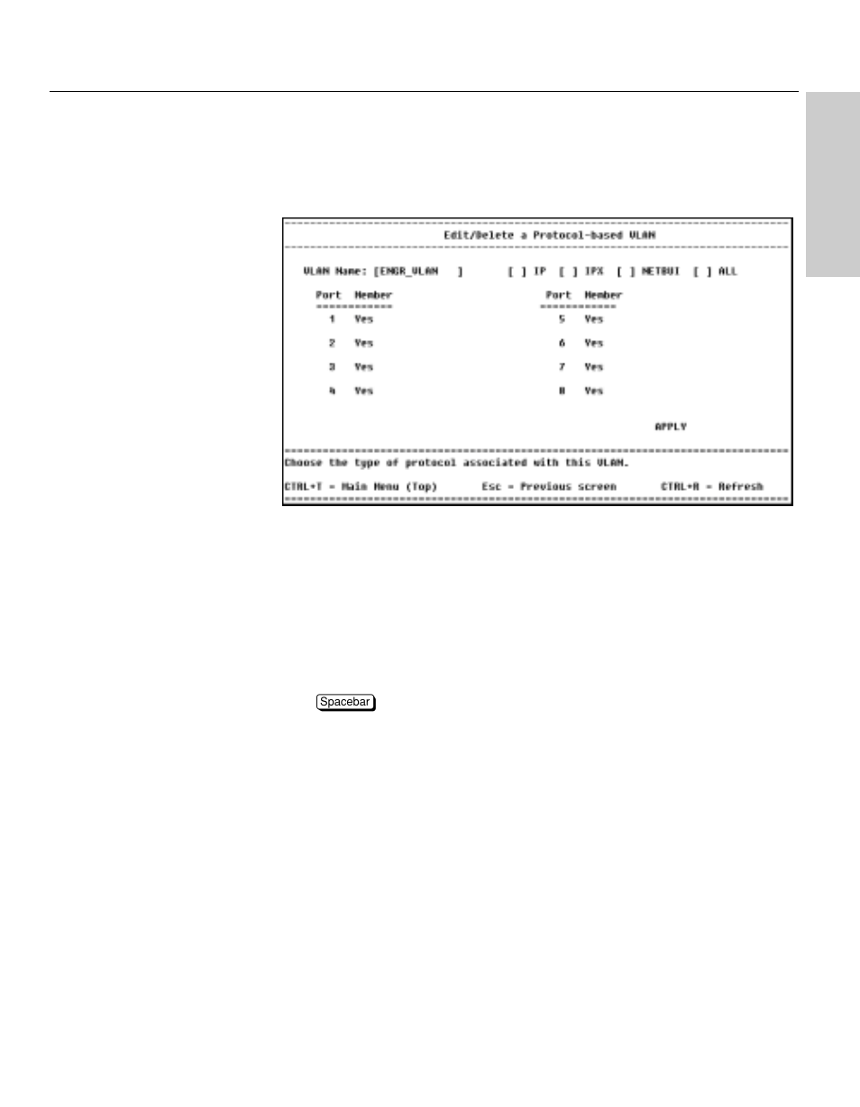 Edit a protocol-based vlan (configure membership), Description | Intel NetStructure 470 User Manual | Page 107 / 155