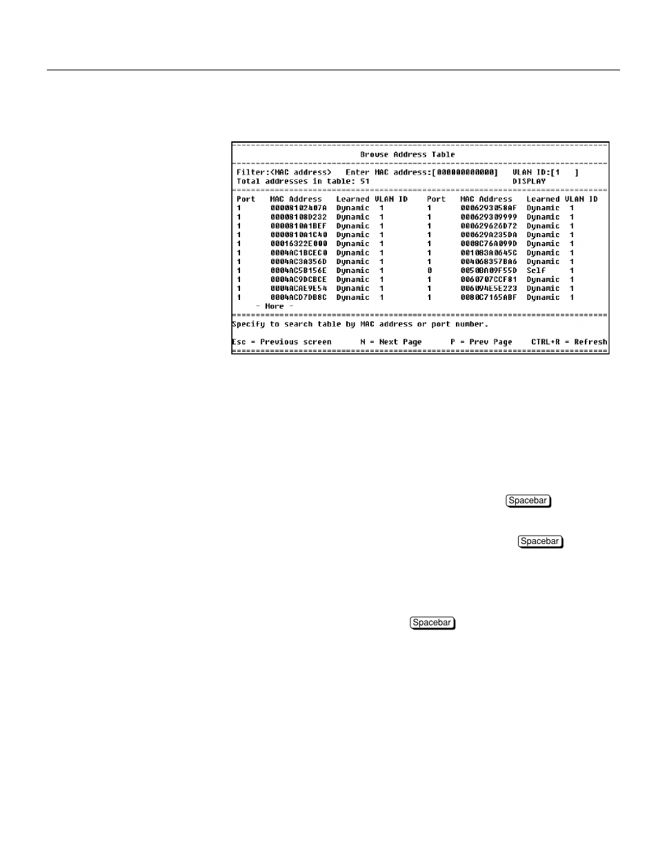 Browse address table, Description | Intel NetStructure 470 User Manual | Page 116 / 155