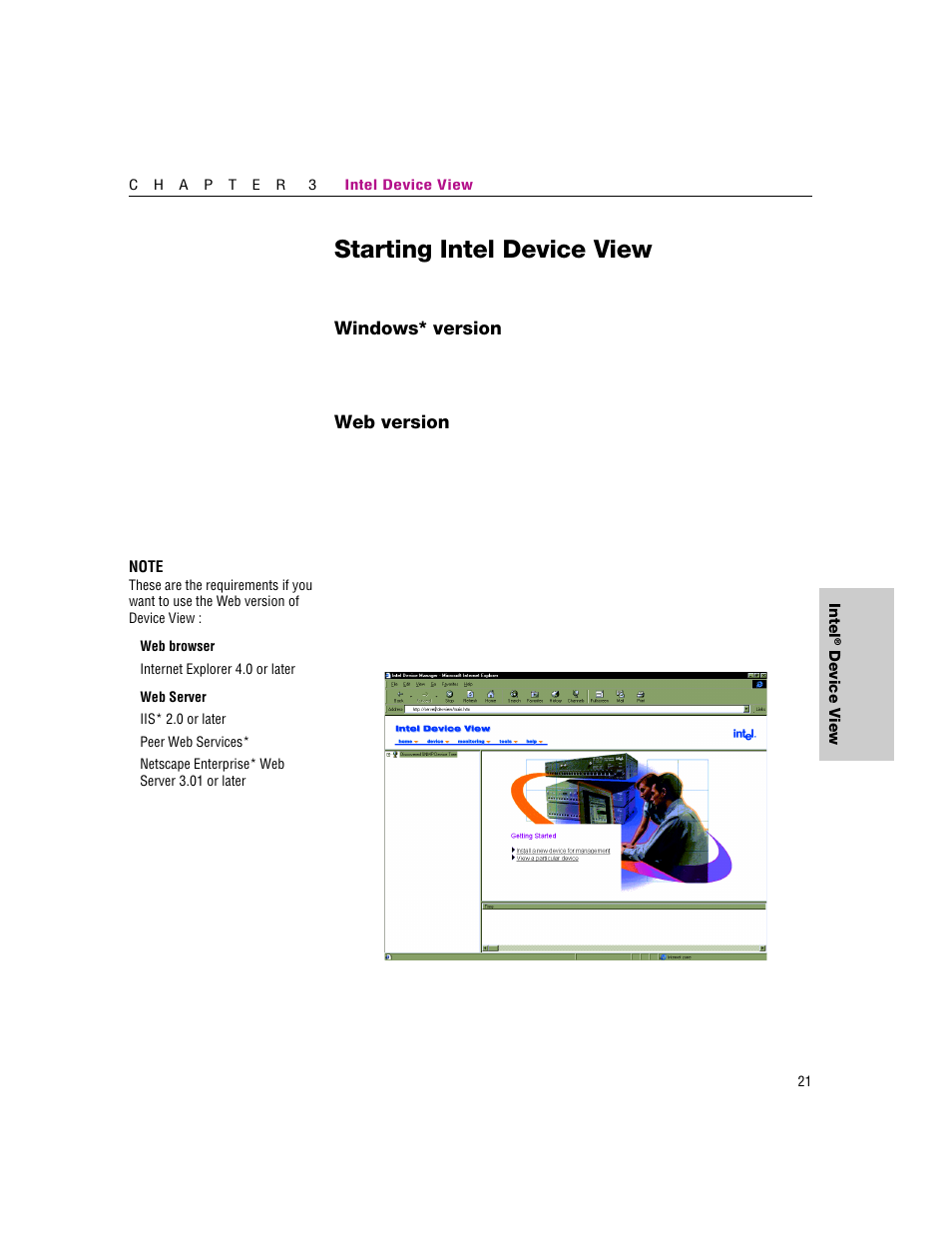 Starting intel device view, Windows* version, Web version | Intel NetStructure 470 User Manual | Page 27 / 155