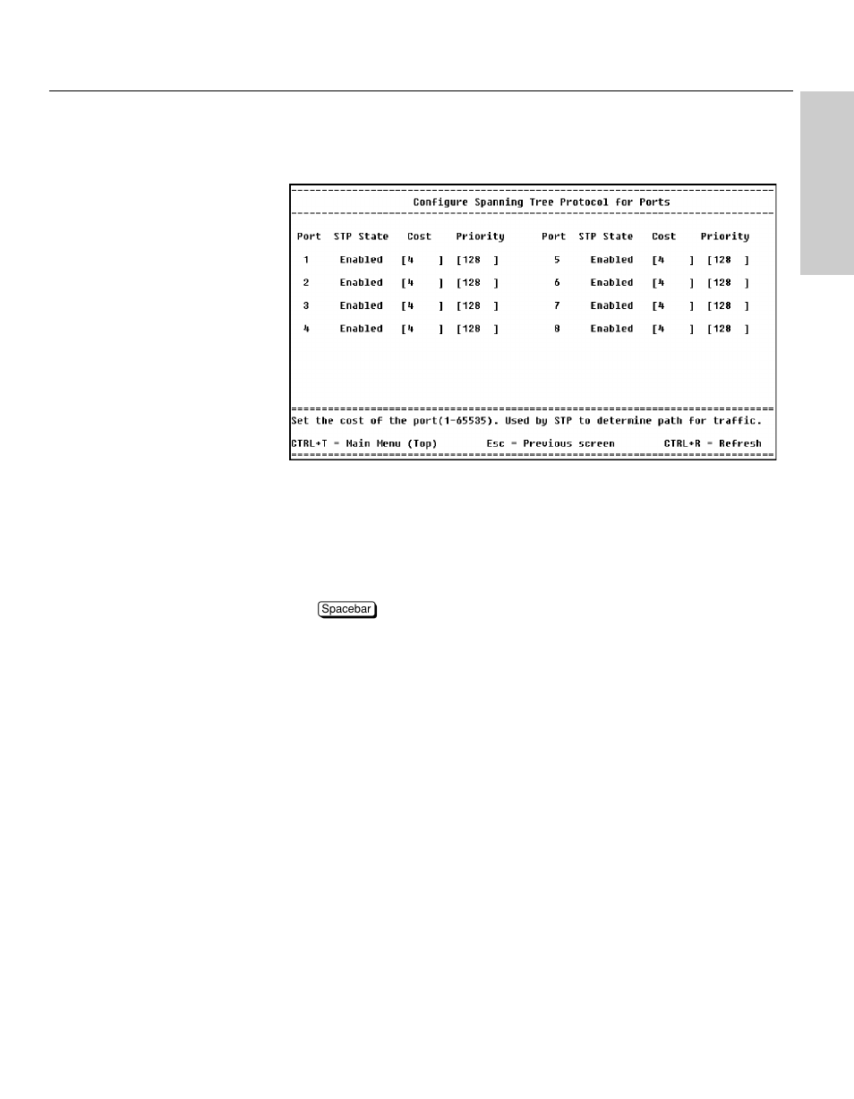 Configure spanning tree for ports, Description | Intel NetStructure 470 User Manual | Page 69 / 155