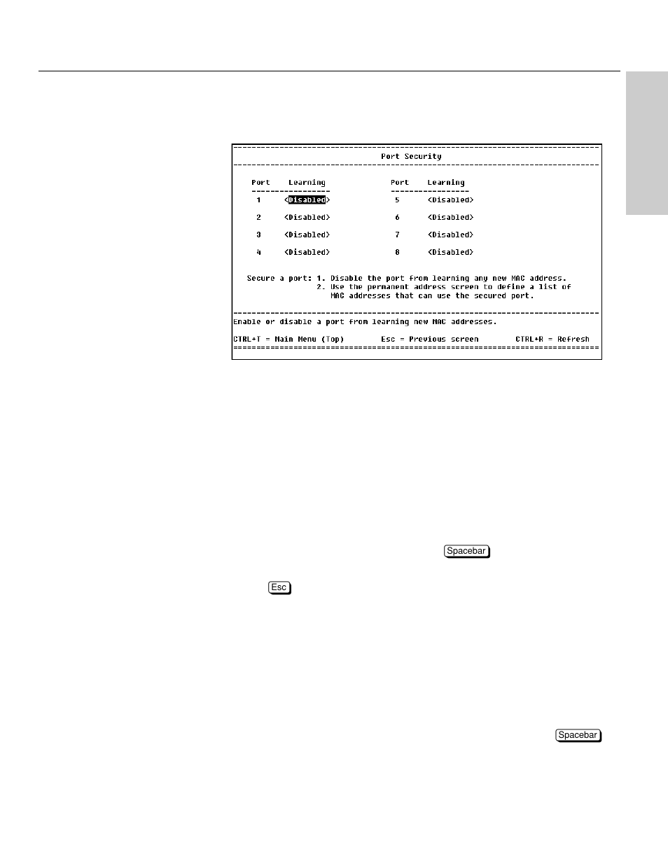 Configure port security, Description | Intel NetStructure 470 User Manual | Page 73 / 155