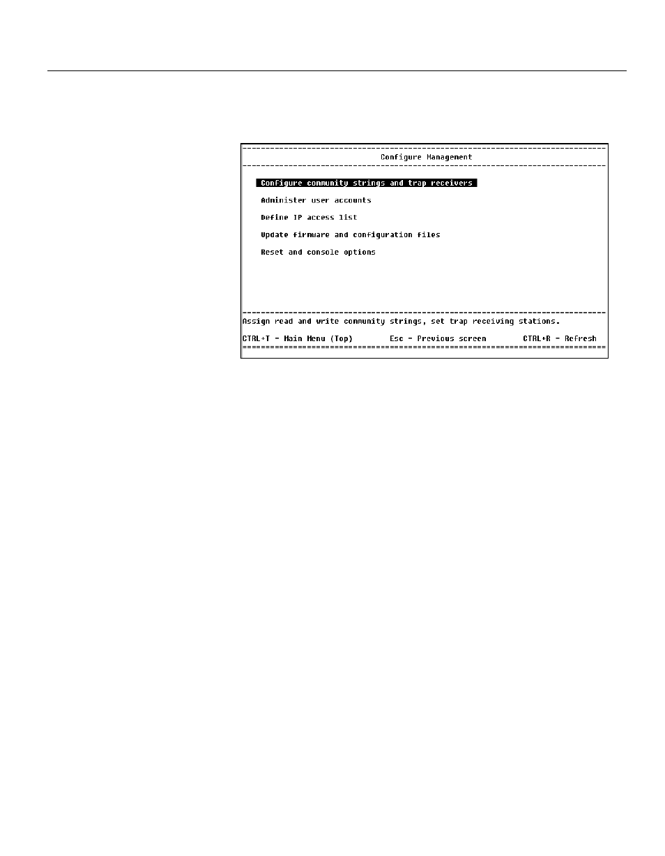Configure management menu, Description | Intel NetStructure 470 User Manual | Page 80 / 155