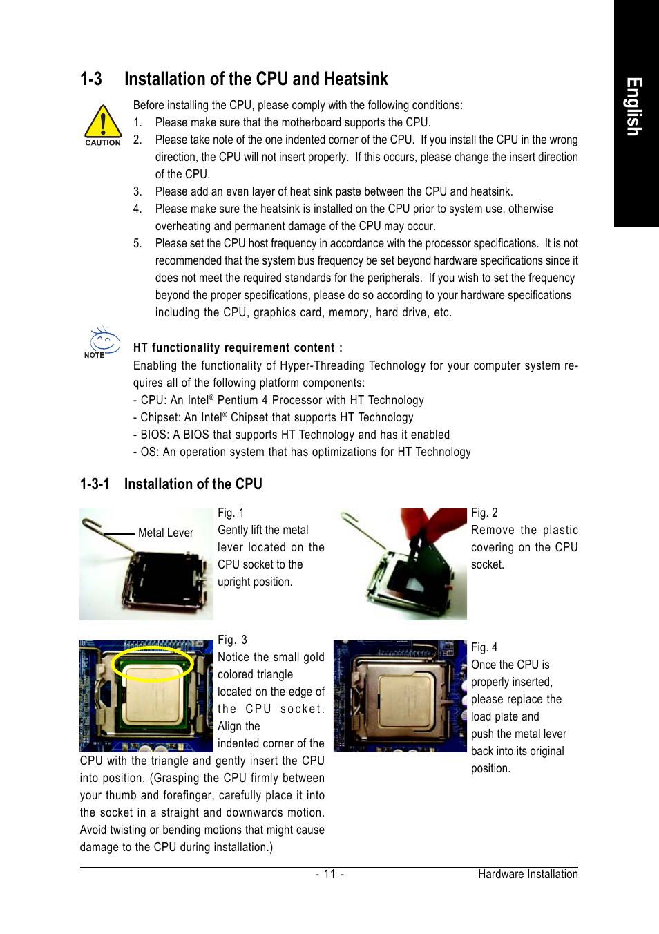 English, 3 installation of the cpu and heatsink | Intel GA-8I915G-ZFD User Manual | Page 11 / 72
