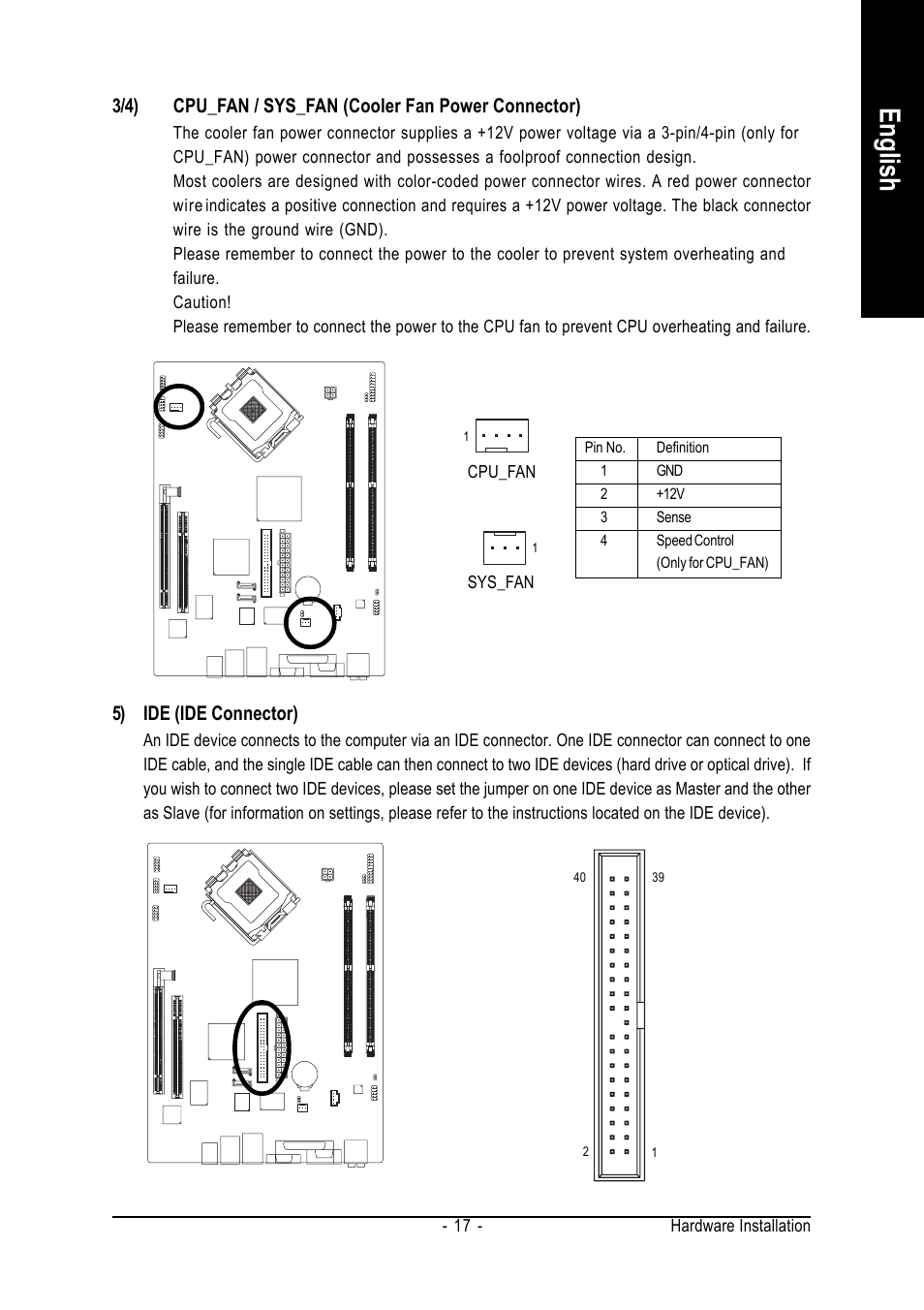 English, 5) ide (ide connector) | Intel GA-8I915G-ZFD User Manual | Page 17 / 72