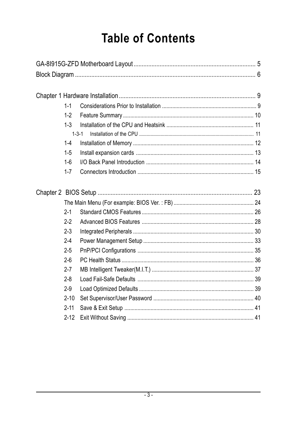 Intel GA-8I915G-ZFD User Manual | Page 3 / 72