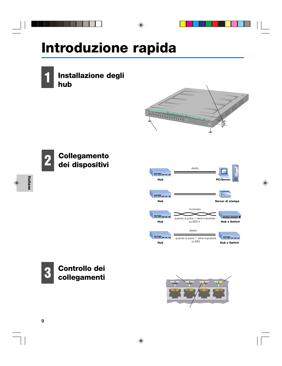 Introduzione rapida, Installazione degli hub controllo dei collegamenti, Collegamento dei dispositivi | Intel EXPRESS 330T User Manual | Page 10 / 16