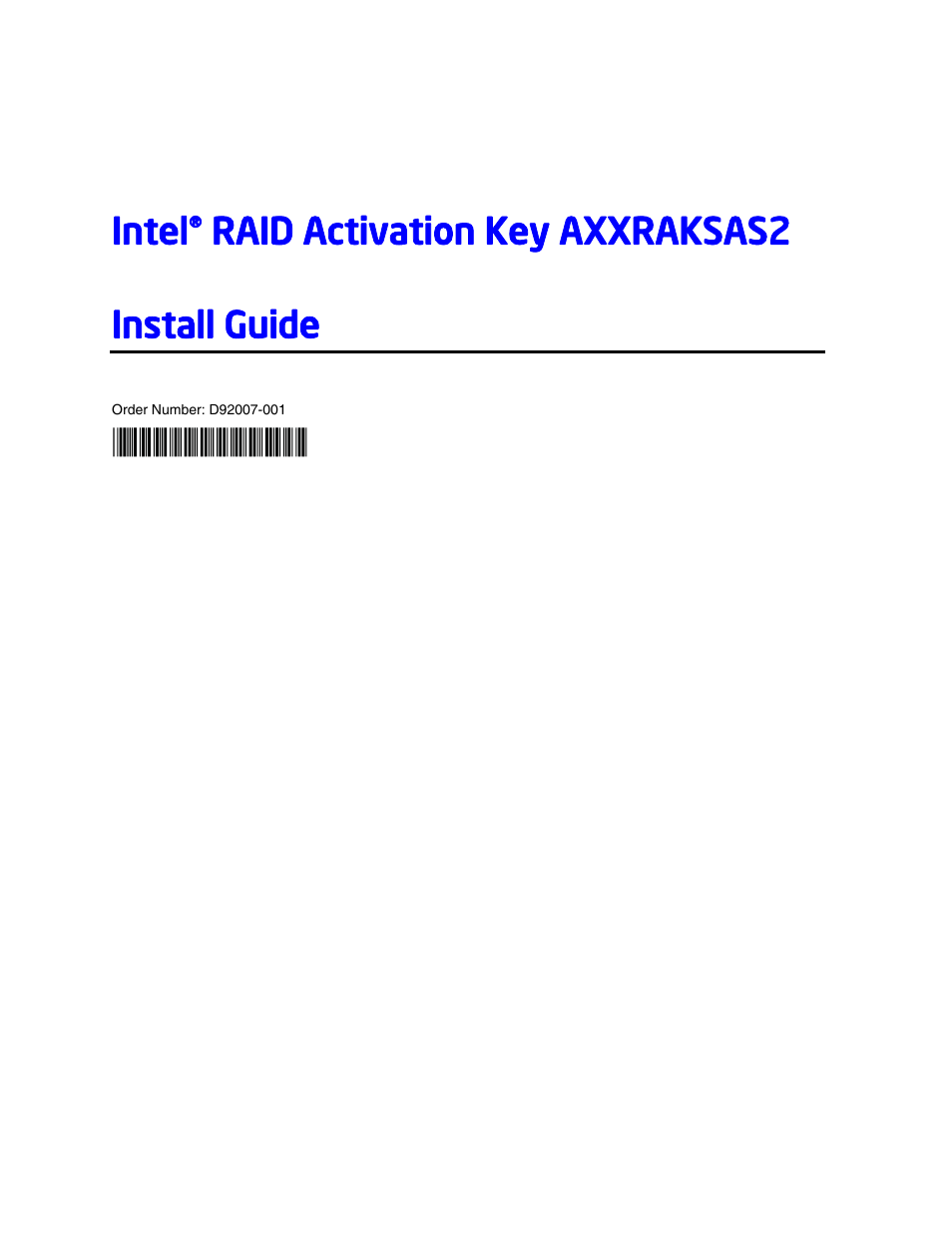 Intel AXXRAKSAS2 User Manual | 9 pages