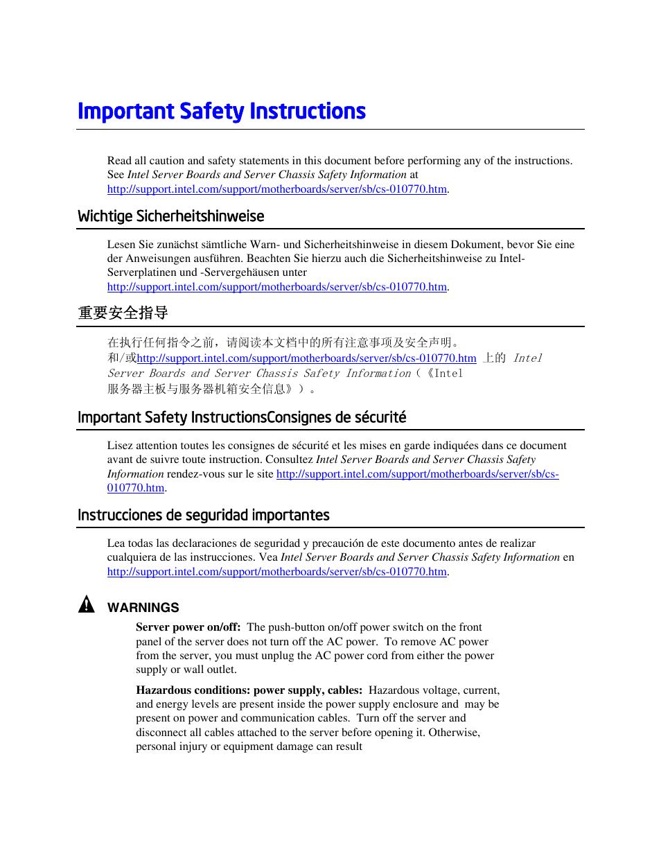 Important safety instructions | Intel AXXRAKSAS2 User Manual | Page 3 / 9