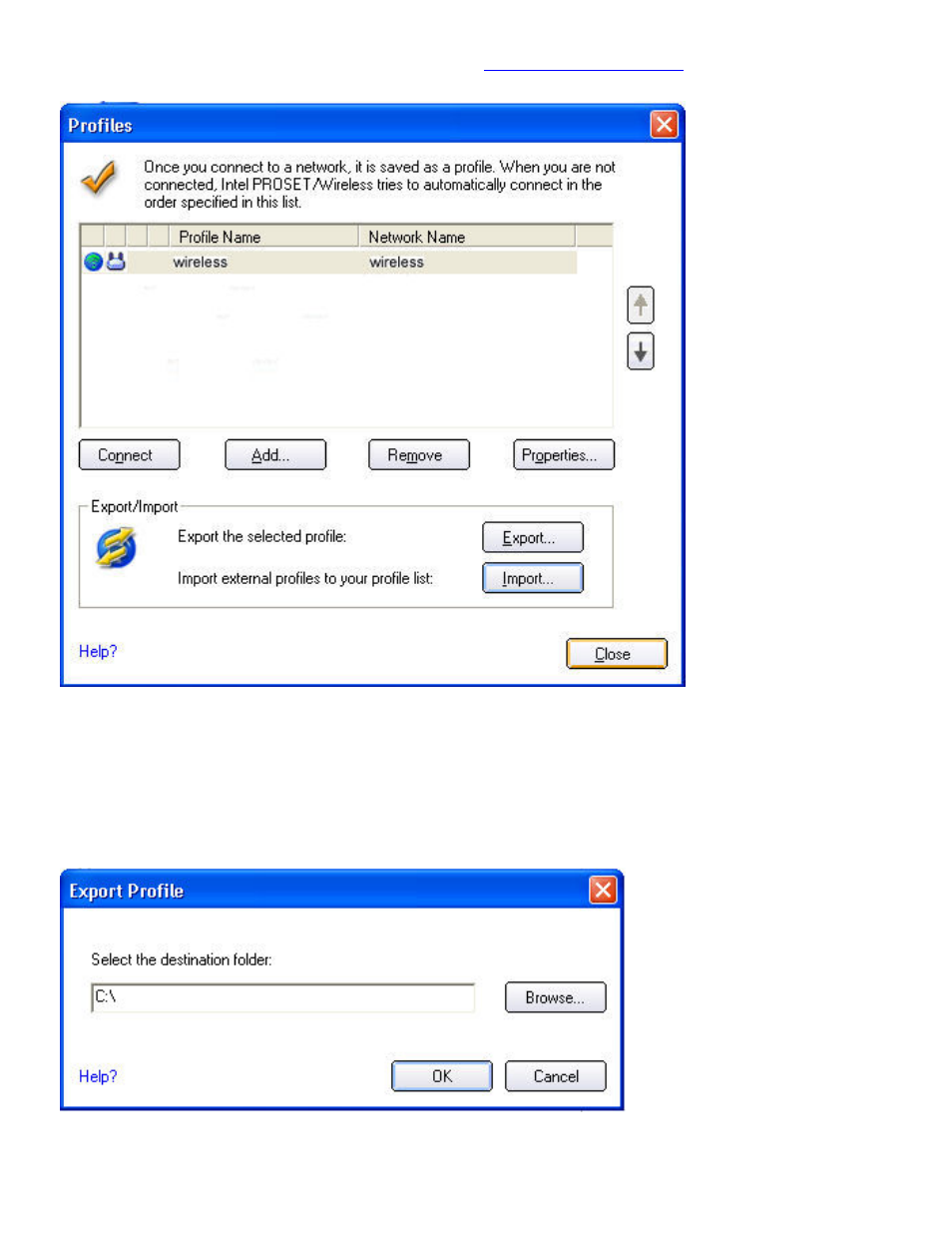 Export profiles from the profiles list | Intel 3945ABG User Manual | Page 46 / 180