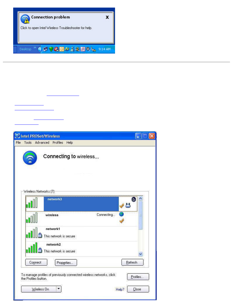 Intel proset/wireless main window, Intel proset/wireless, Main window and on the | Intel 3945ABG User Manual | Page 8 / 180
