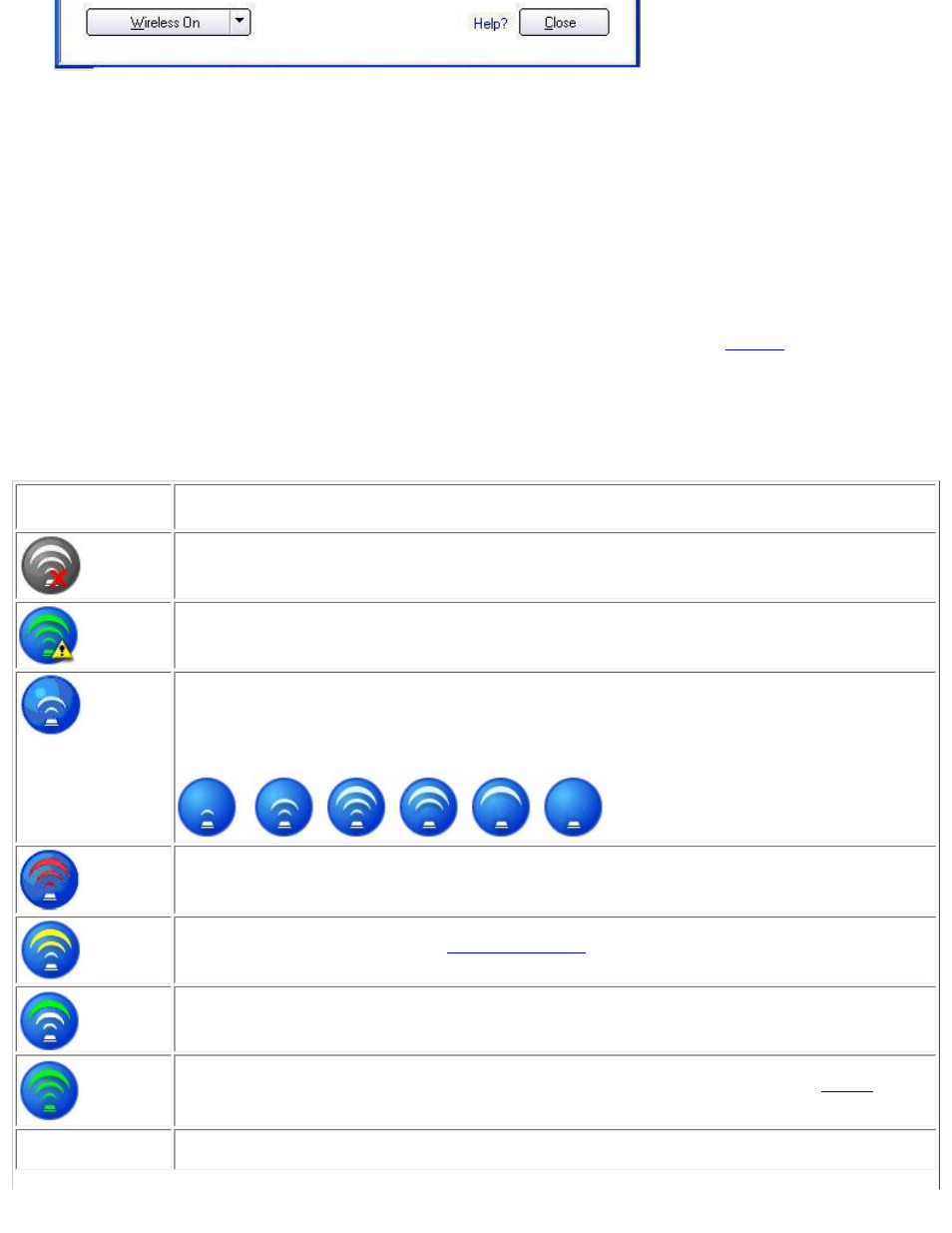 Connection status icons, Main window connection status description | Intel 3945ABG User Manual | Page 9 / 180