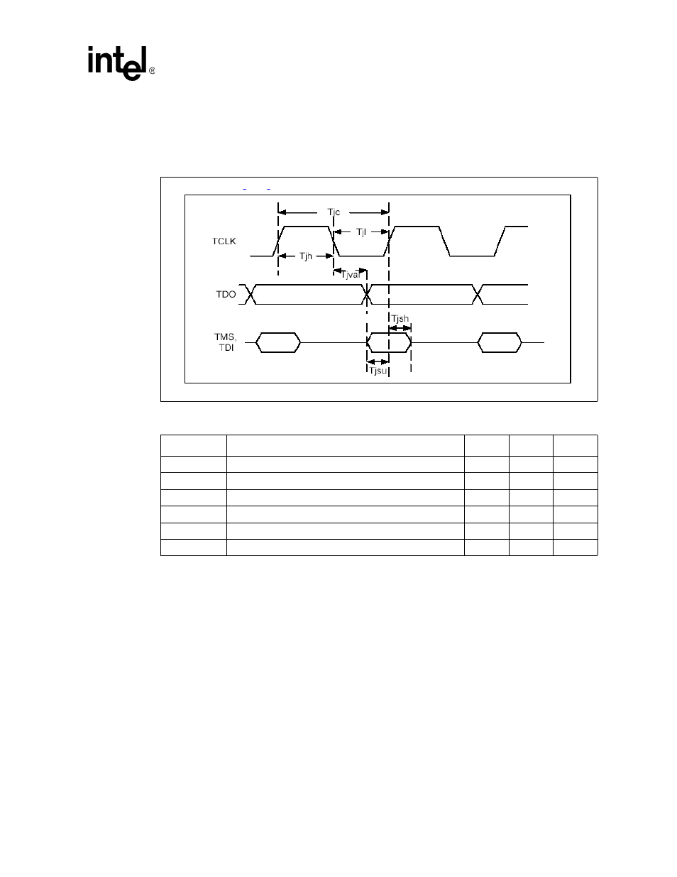 10 jtag ac timing specification, Figure 50. jtag ac timing, Table 56. jtag ac timing parameters | Jtag ac timing specification, Jtag ac timing, Jtag ac timing parameters | Intel IXF1104 User Manual | Page 152 / 231