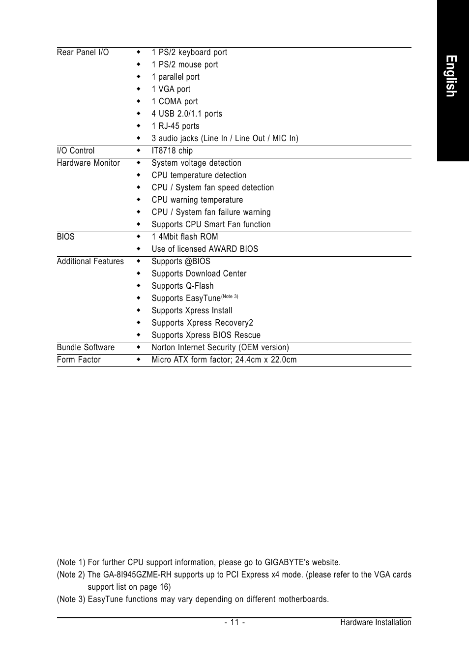English | Intel GA-8I945GZME-RH User Manual | Page 11 / 80
