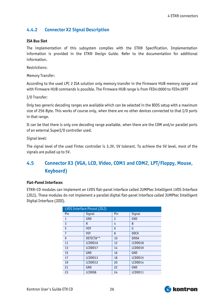 Connector x2 signal description, 2 connector x2 signal description | Intel ETX CD User Manual | Page 26 / 91