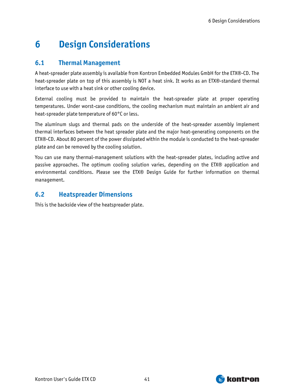 Design considerations, Thermal management, Heatspreader dimensions | 6design considerations | Intel ETX CD User Manual | Page 41 / 91
