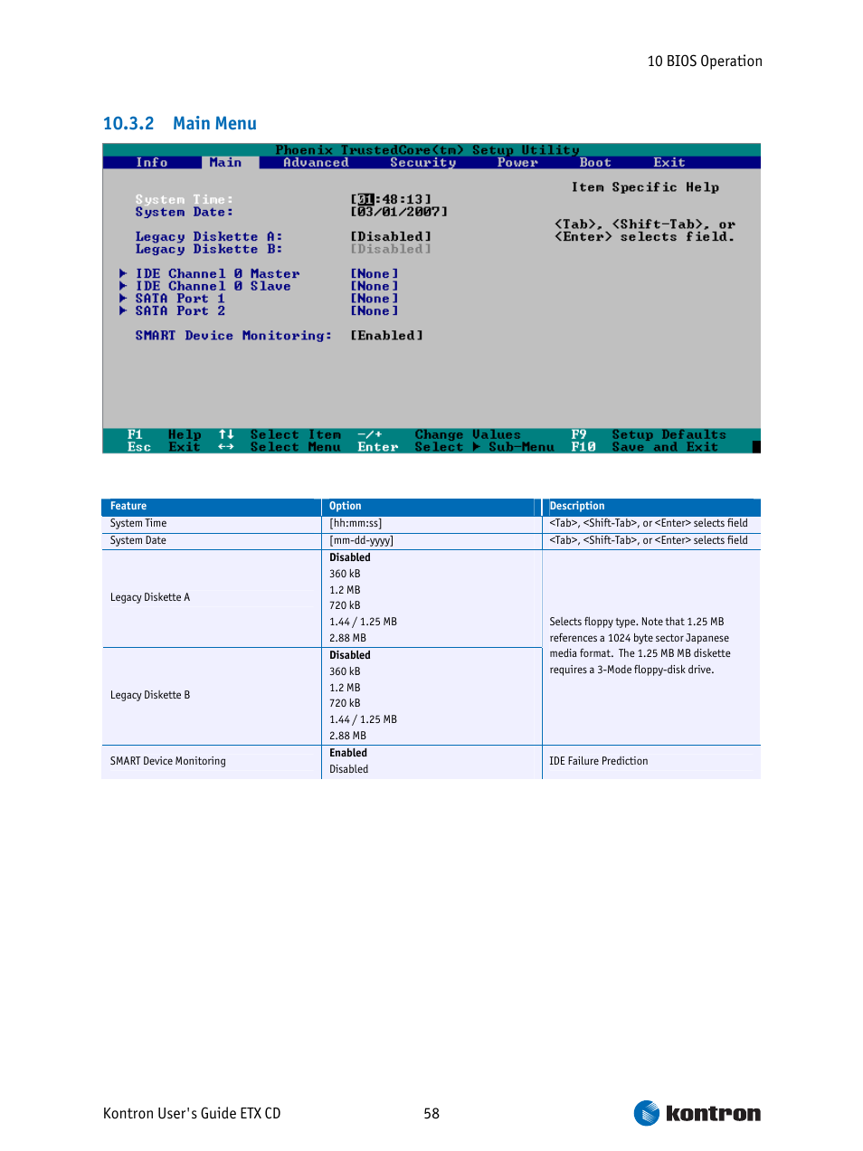 Main menu, 2 main menu | Intel ETX CD User Manual | Page 58 / 91