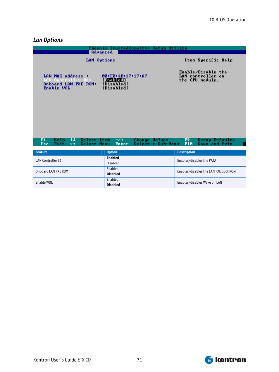 Lan options | Intel ETX CD User Manual | Page 71 / 91