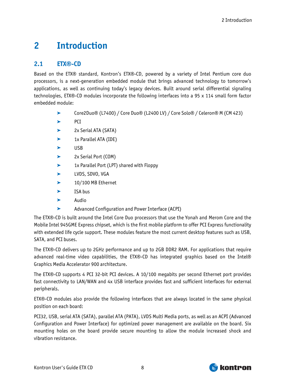Introduction, Etx®-cd, 2introduction | 1 etx®-cd | Intel ETX CD User Manual | Page 8 / 91
