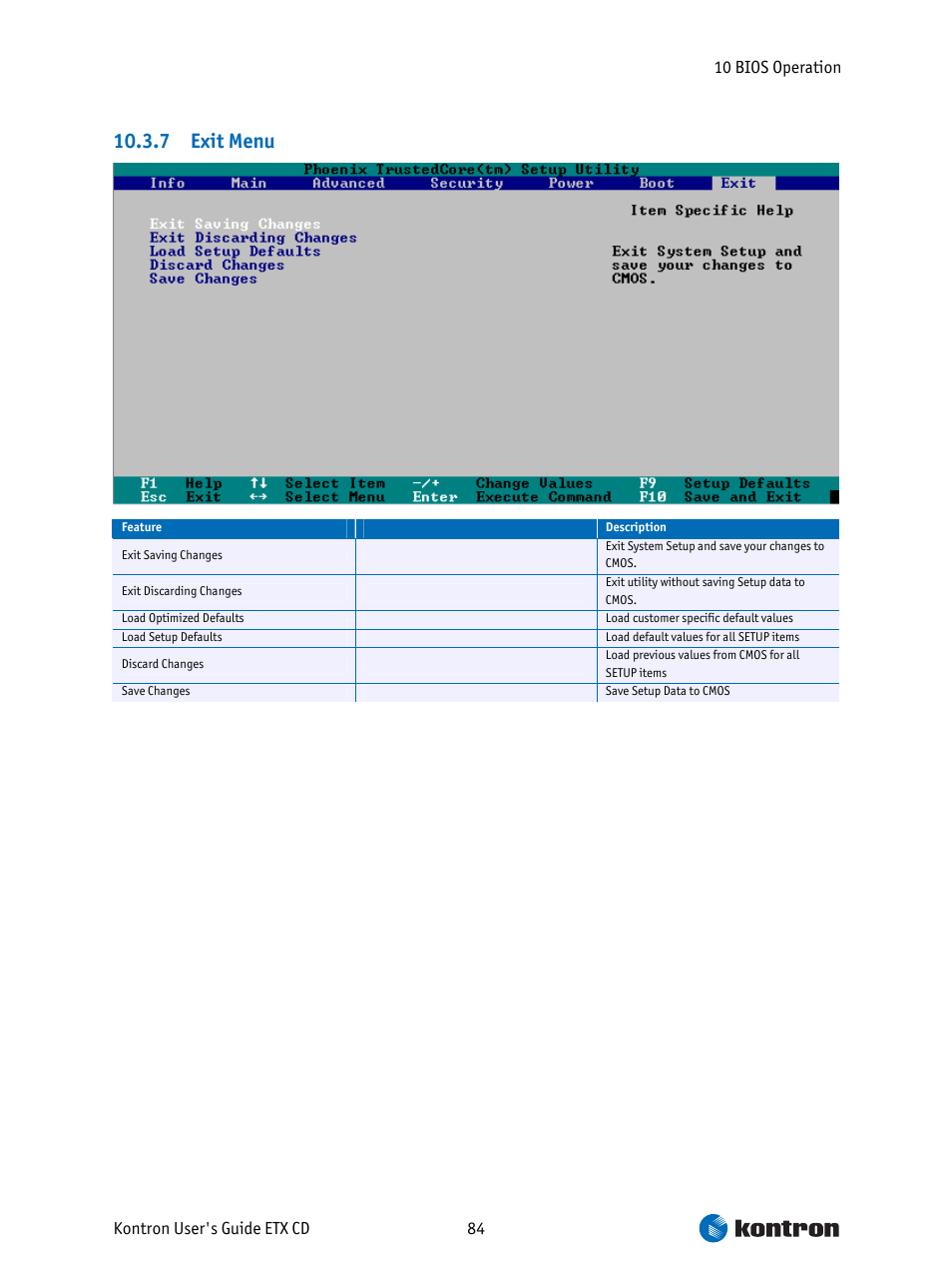 Exit menu, 7 exit menu | Intel ETX CD User Manual | Page 84 / 91