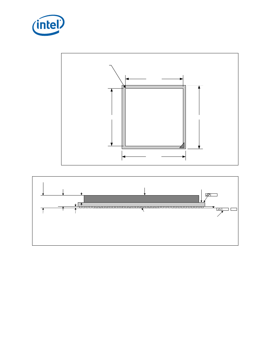 Figure 2. mch package dimensions (top view), Figure 3. mch package dimensions (side view), Mch package dimensions (top view) | Mch package dimensions (side view), Figure 2, Figure 3 | Intel WiFi Link 5100 User Manual | Page 10 / 40
