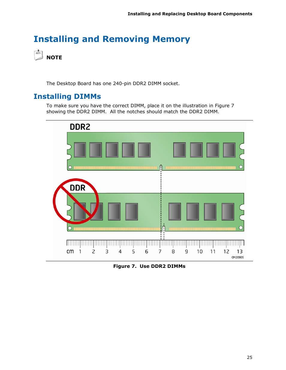 Installing and removing memory, Installing dimms | Intel D945GCLF User Manual | Page 25 / 56