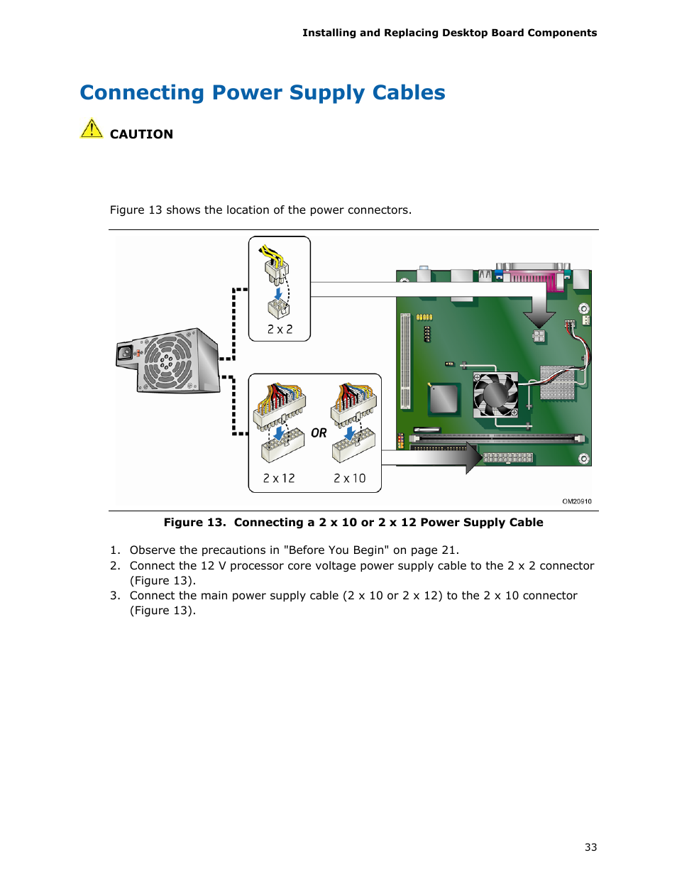 Connecting power supply cables | Intel D945GCLF User Manual | Page 33 / 56