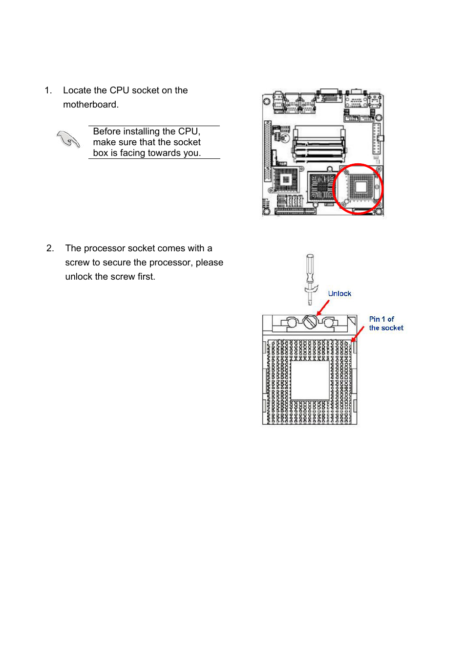 1 installing the cpu, Locate the cpu socket on the motherboard, Installing the cpu | Intel EMX-965GME User Manual | Page 18 / 43