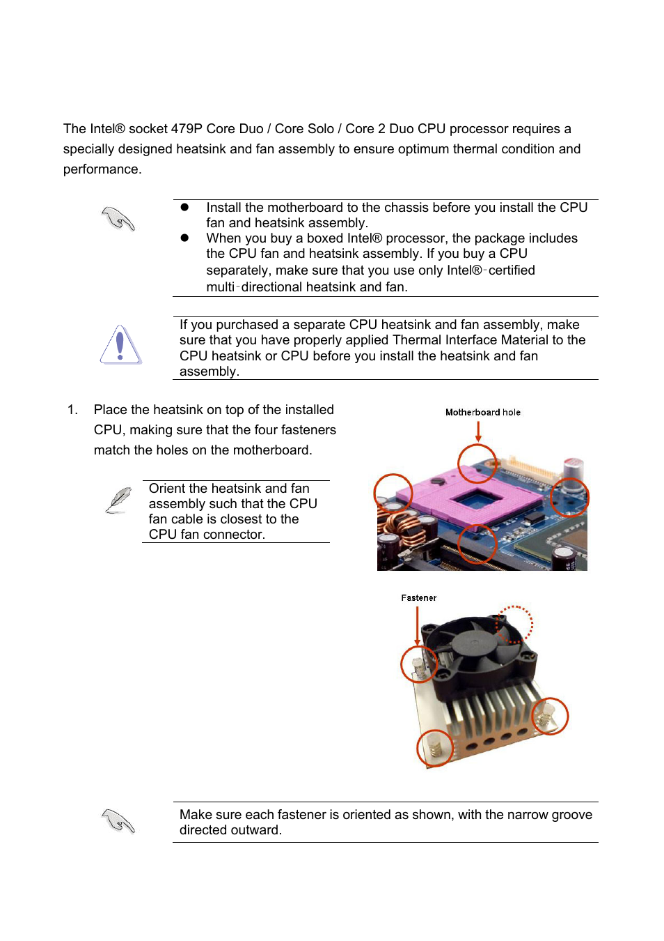 2 installing the cpu heatsink and fan, Installing the cpu heatsink and fan | Intel EMX-965GME User Manual | Page 20 / 43