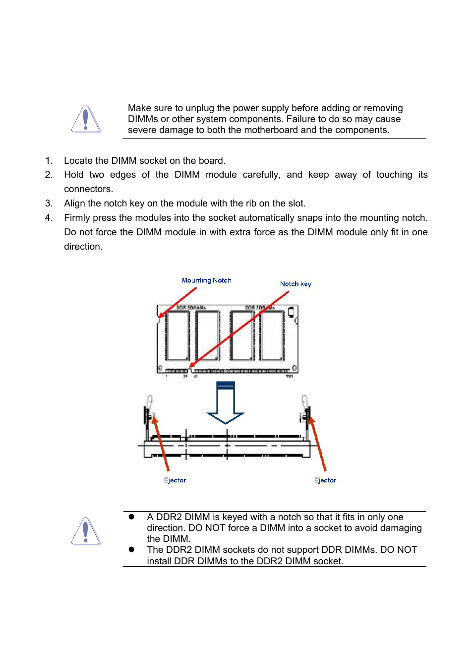 3 installing a ddr2 dimm, Locate the dimm socket on the board, Installing a ddr2 dimm | Intel EMX-965GME User Manual | Page 25 / 43