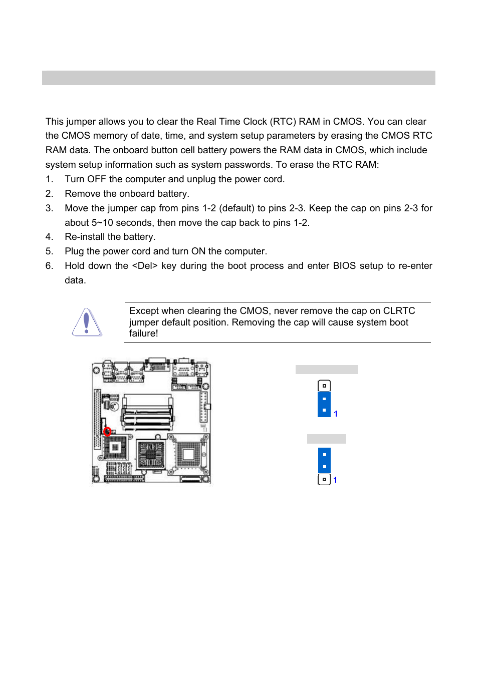 7 jumpers, 1 clear cmos (ccmos1), Turn off the computer and unplug the power cord | Remove the onboard battery, Re-install the battery, Plug the power cord and turn on the computer, Jumpers, Clear cmos (ccmos1) | Intel EMX-965GME User Manual | Page 29 / 43