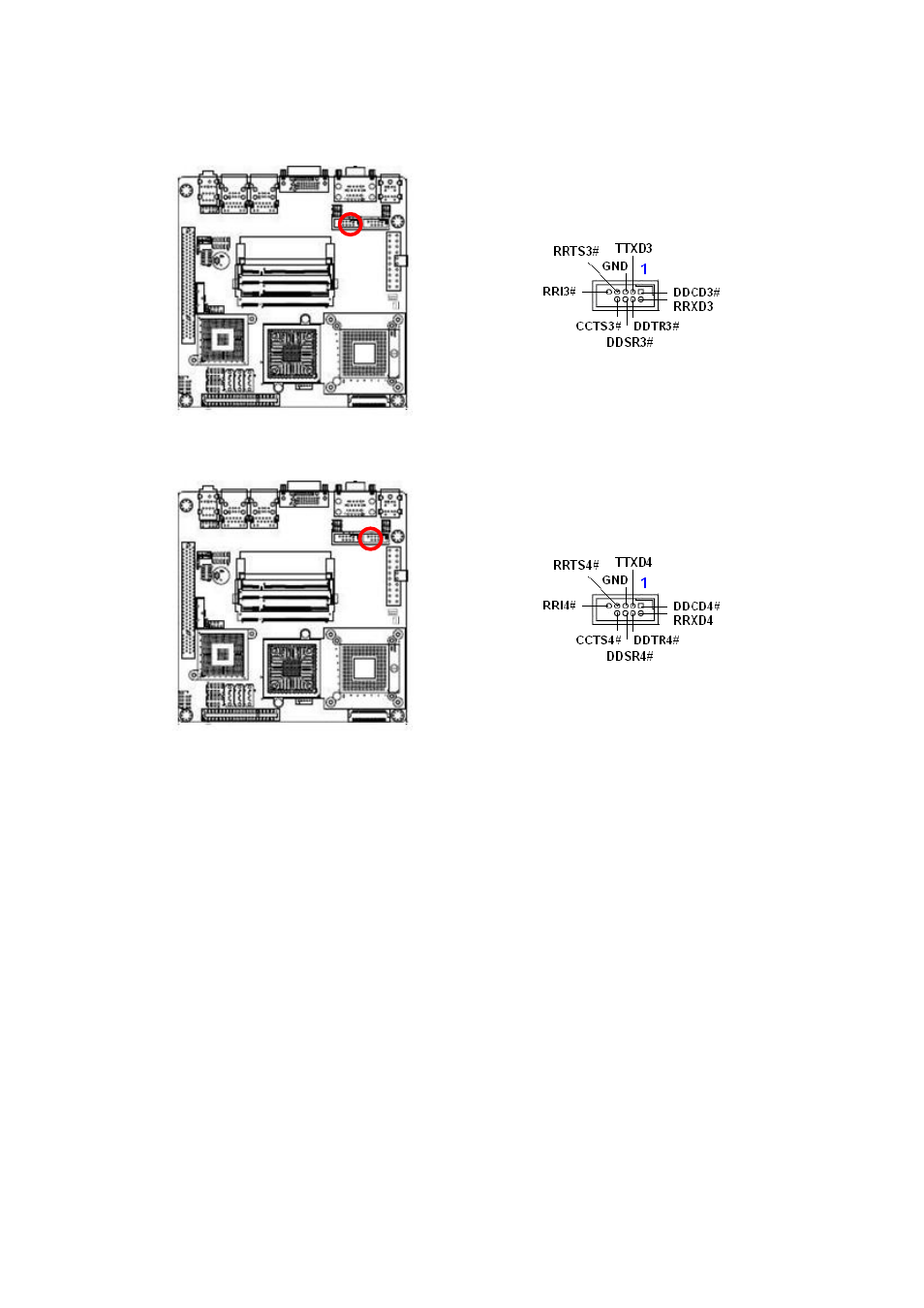 4 serial port 3 connector (com3), 5 serial port 4 connector (com4), Serial port 3 connector (com3) | Serial port 4 connector (com4) | Intel EMX-965GME User Manual | Page 36 / 43