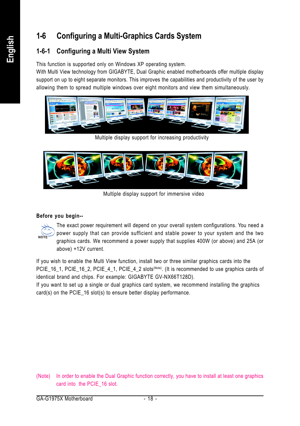 English, 6 configuring a multi-graphics cards system | Intel GA-G1975X User Manual | Page 18 / 112
