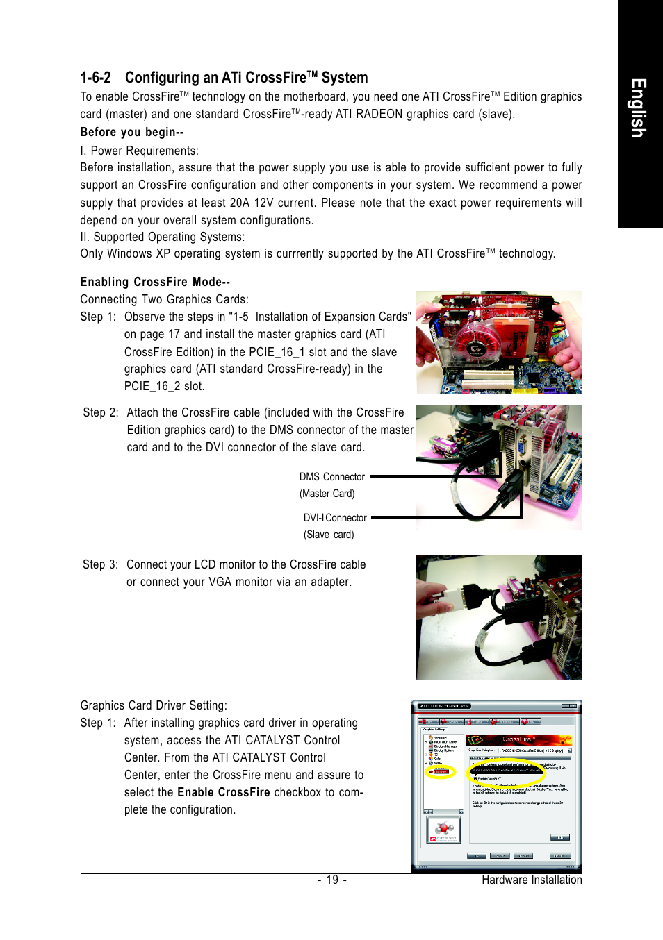 English, 6-2 configuring an ati crossfire, System | Intel GA-G1975X User Manual | Page 19 / 112