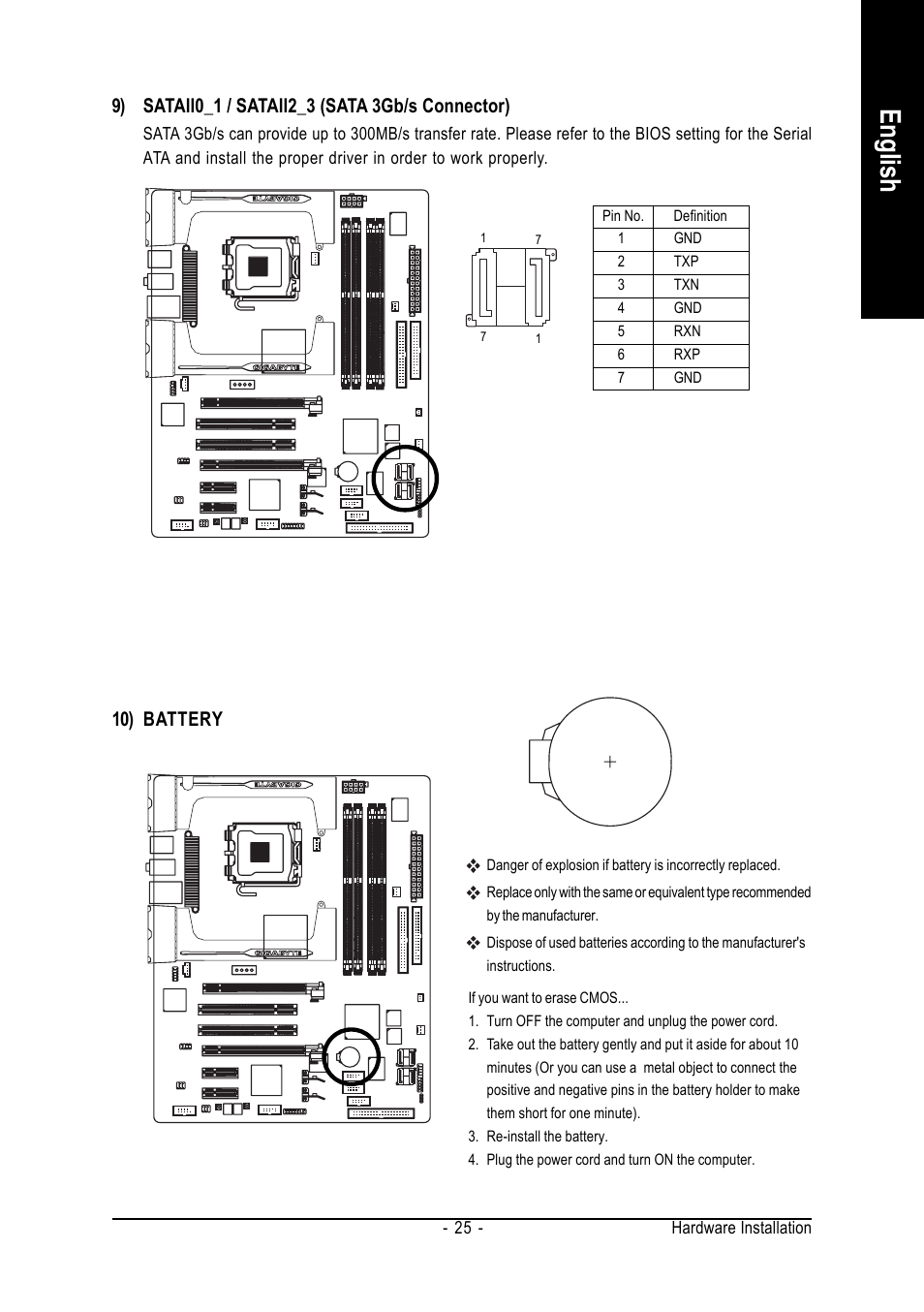 English, 10) battery | Intel GA-G1975X User Manual | Page 25 / 112