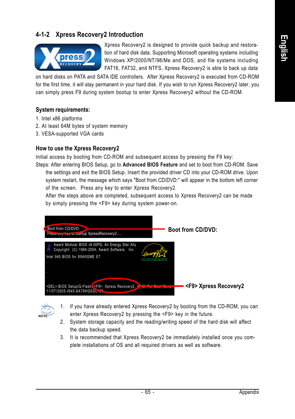 English, 1-2 xpress recovery2 introduction | Intel GA-G1975X User Manual | Page 65 / 112