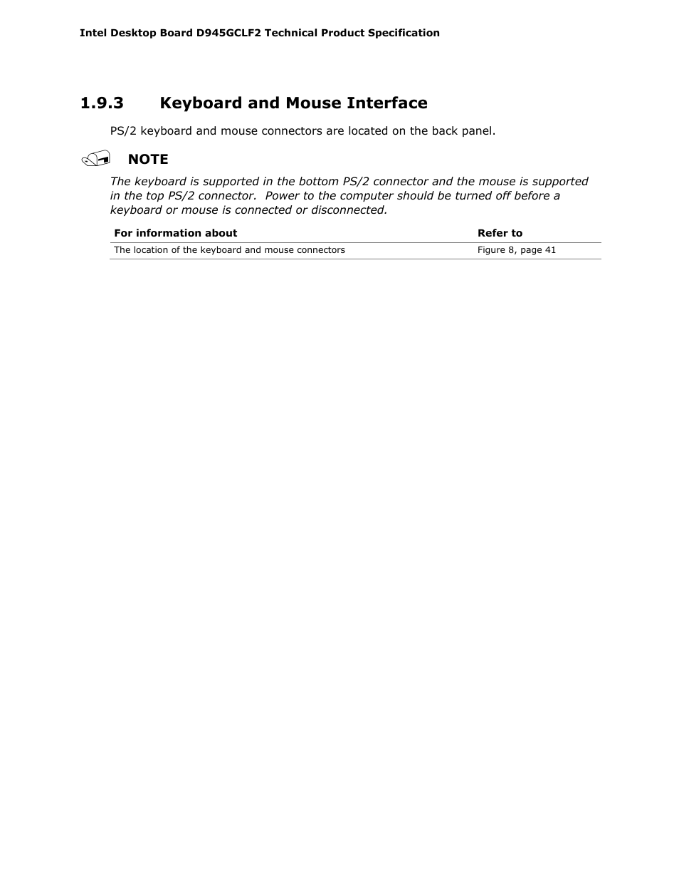 3 keyboard and mouse interface | Intel D945GCLF2 User Manual | Page 22 / 86