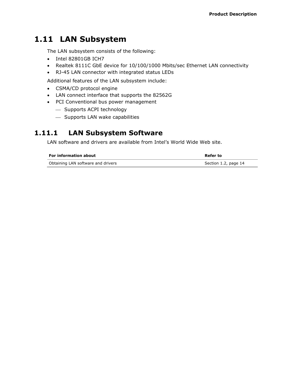 11 lan subsystem, 1 lan subsystem software | Intel D945GCLF2 User Manual | Page 25 / 86