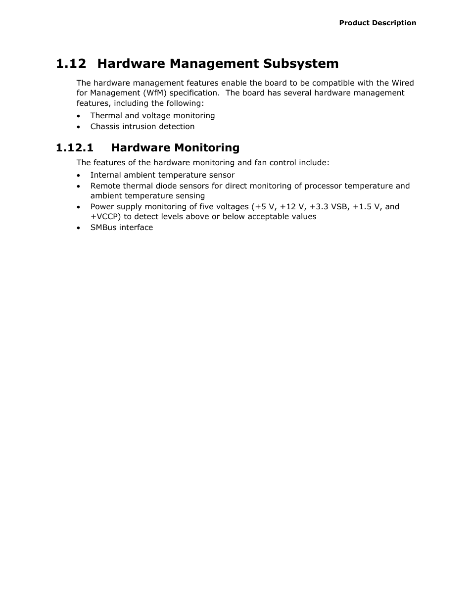 12 hardware management subsystem, 1 hardware monitoring | Intel D945GCLF2 User Manual | Page 27 / 86