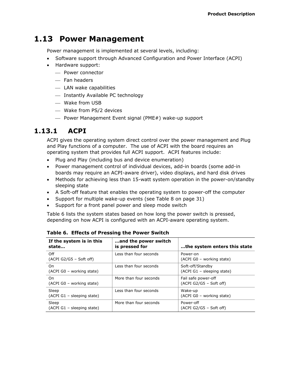 13 power management, 1 acpi | Intel D945GCLF2 User Manual | Page 29 / 86