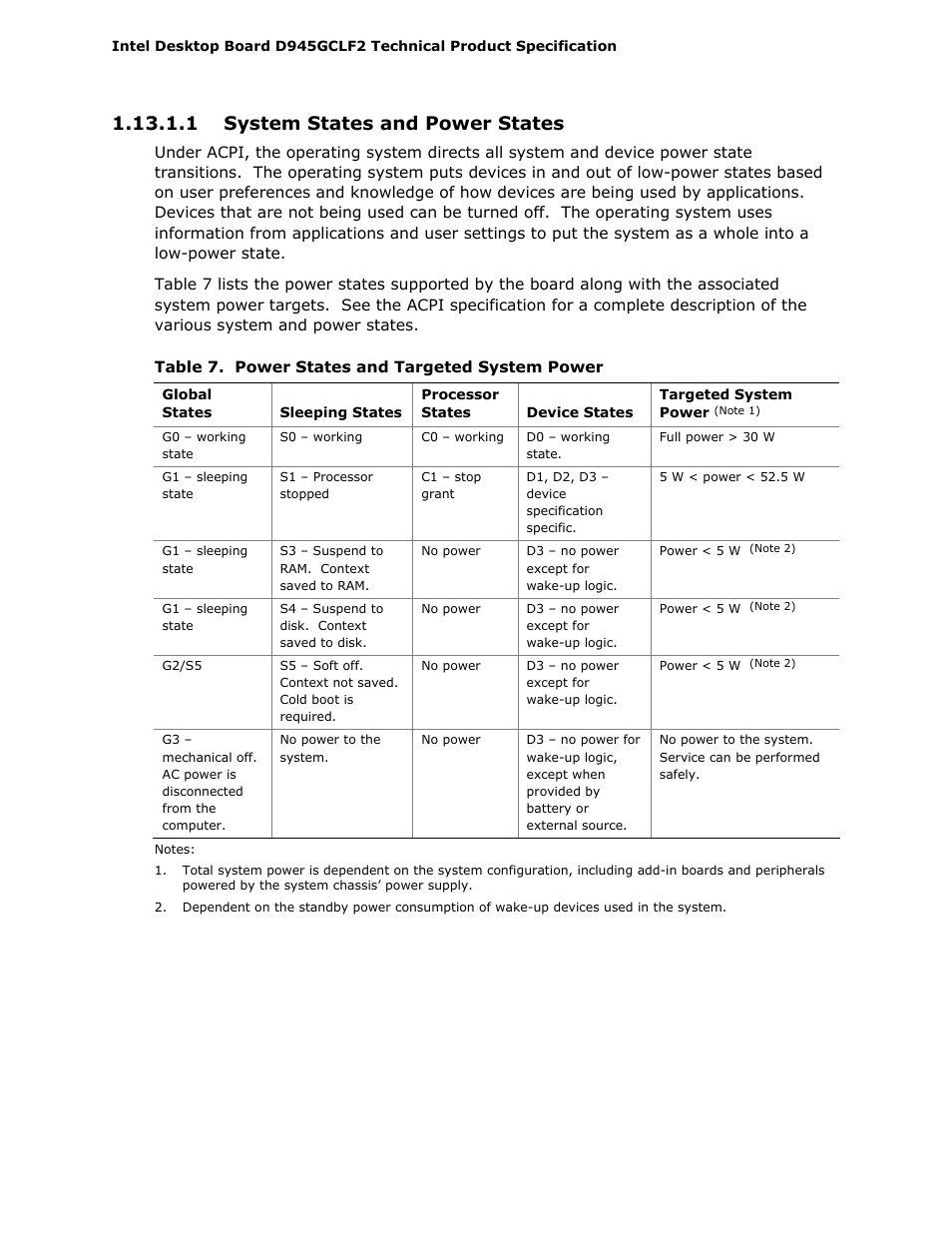 1 system states and power states | Intel D945GCLF2 User Manual | Page 30 / 86