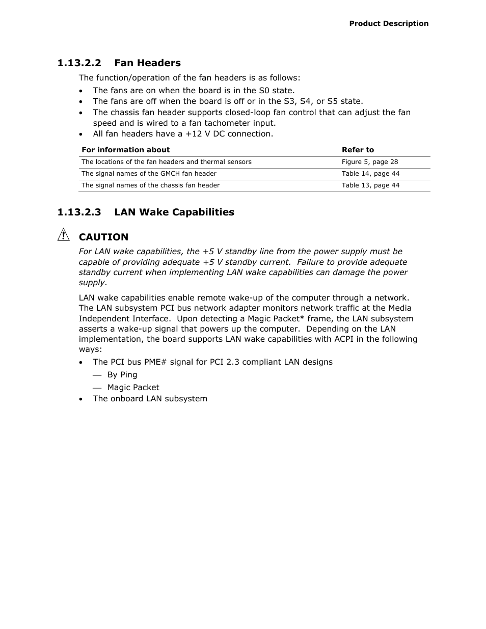 2 fan headers, 3 lan wake capabilities caution | Intel D945GCLF2 User Manual | Page 33 / 86