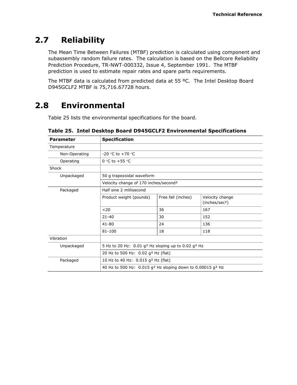 7 reliability, 8 environmental | Intel D945GCLF2 User Manual | Page 55 / 86