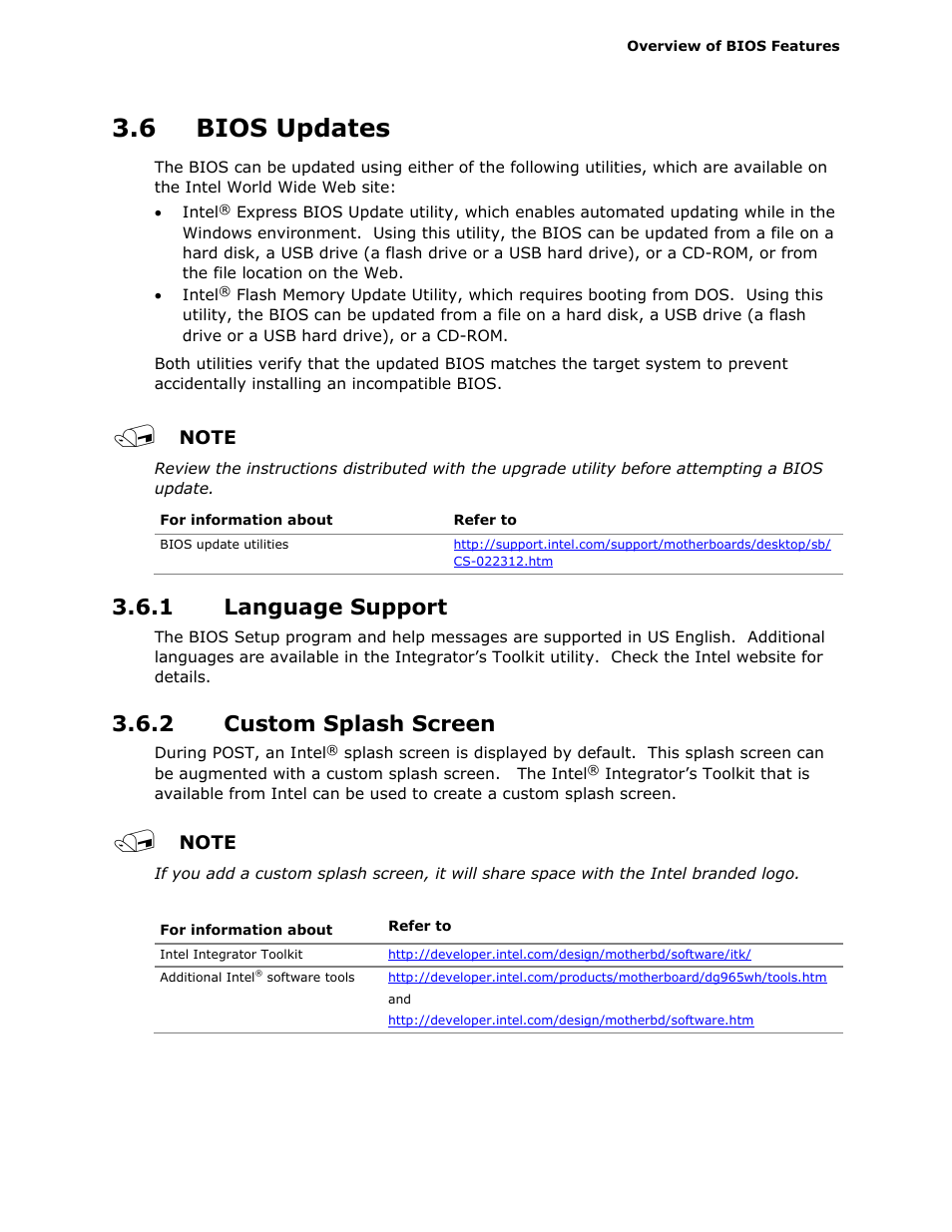 6 bios updates, 1 language support, 2 custom splash screen | Intel D945GCLF2 User Manual | Page 61 / 86