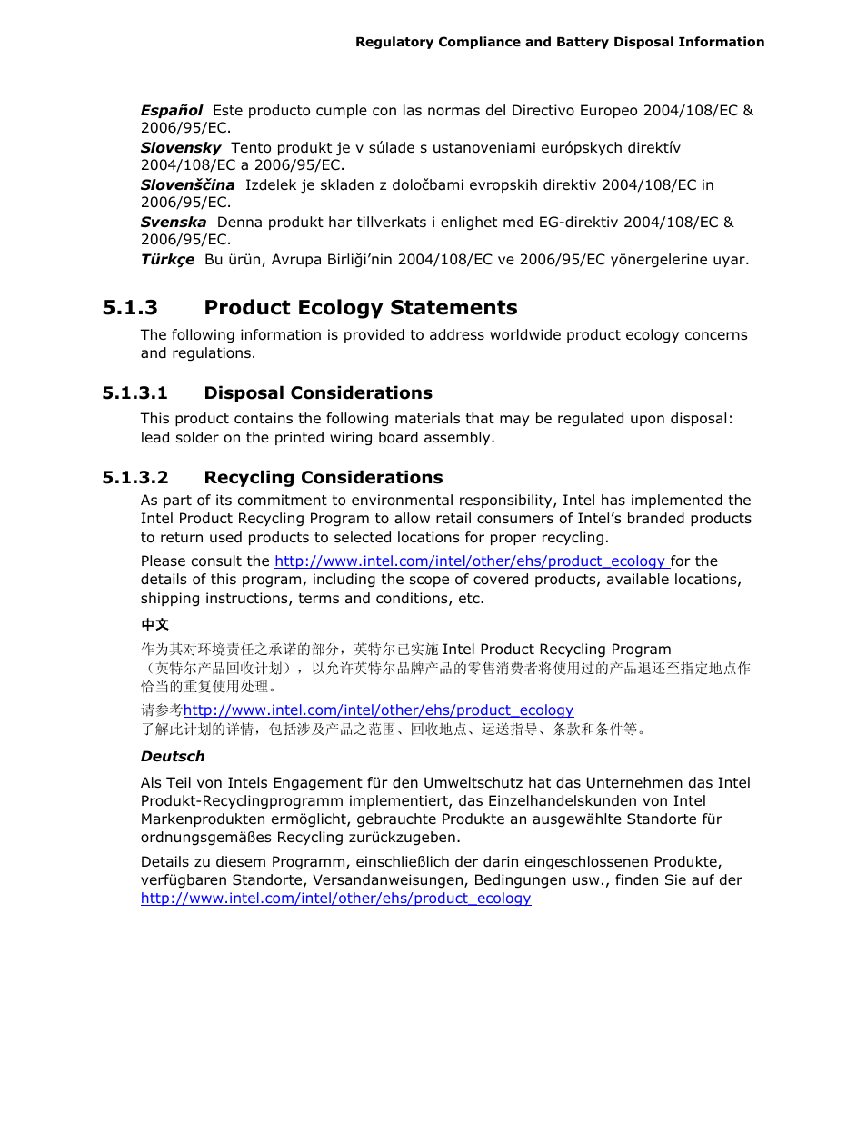 3 product ecology statements | Intel D945GCLF2 User Manual | Page 77 / 86