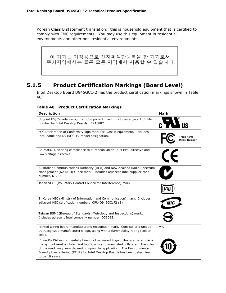 5 product certification markings (board level) | Intel D945GCLF2 User Manual | Page 82 / 86